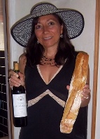Cindy with wine and bread