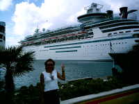 Cindy pointing to our ship